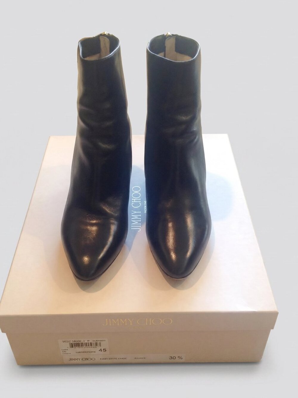 Jimmy Choo Black Leather Pointed Toe Ankle Boots Size 7.5 With Box
